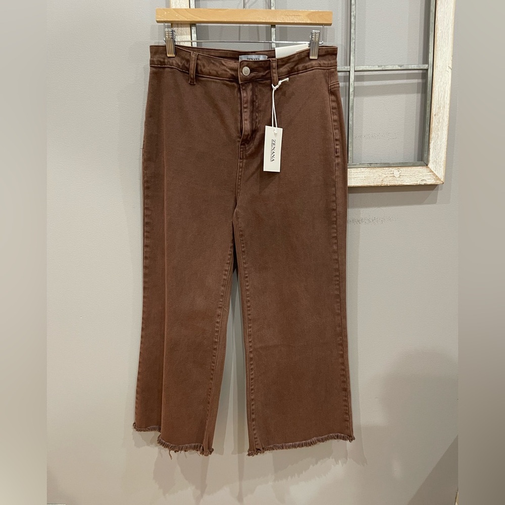 Zenana Outfitters Brown Flare Wide Leg Jeans